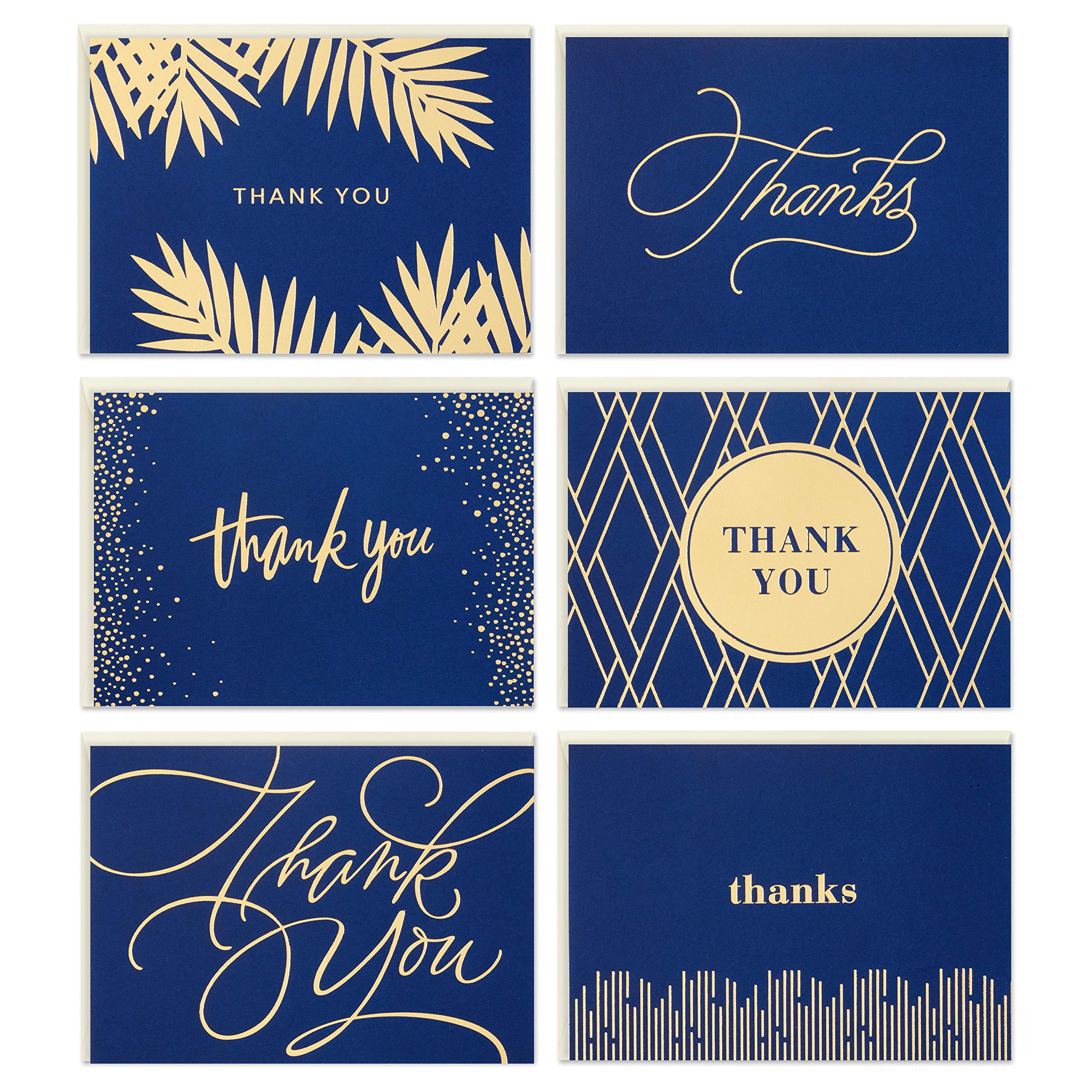 Hallmark Thank You Cards Assortment, Gold and Navy & Thank You Cards (Silver Foil Script, 40 Thank You Notes and Envelopes)