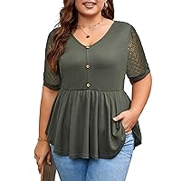 Blooming Jelly Womens Plus Size Tops Short Sleeve Dressy Casual Top Waffle Peplum Business Work Shirt 2024