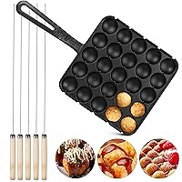 XL 25 Hole Large Takoyaki Pan w/ 5 Needles - Meatball Maker - Cured & Ready to Use Heavy Duty Cast Iron Pan - Cast Iron Cookware for Gas or Electric Stovetops or Propane Grill