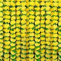 31 Pcs Marigold Garland with Green Leaves Decoration 153 ft Long Strands Artificial Marigold Flowers Indian Wedding Decorations for Pooja Christmas Christmas Diwali Party (Yellow)