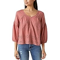 Lucky Brand Women's Eyelet Embroidered Peasant Top
