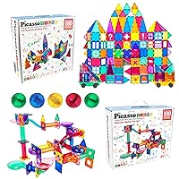 PicassoTiles 180PC Magnet Tiles + 100PC Marble Run Race Track Fun & Creative Playset Bundle: STEAM Learning & Educational Sensory Toy for Preschool & Kindergarten Kids Ages 3+, A Classroom Must Have