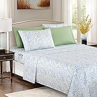 Elegant Comfort Softest and Coziest 6-Piece Sheet Set - 1500 Premium Hotel Quality Microfiber - Deep Pocket, Wrinkle Resistant 6-Piece Floral Bed Sheet Set, King, Anita Green