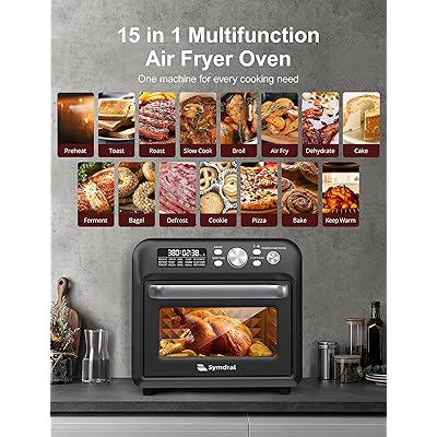 Air Fryer Symdral 19 Quart Toaster Oven，15-in-1 Family-Sized Convection  Oven with Child Lock, Fits 10-inch Pizza 6-slice Toast, Button 
