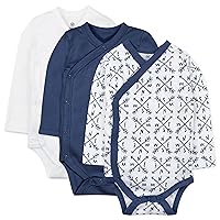 unisex-baby 3-pack Long Sleeve Side-snap Kimono Bodysuits Organic Cotton for Infant Baby Boys, Girls, Unisex