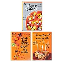 Hallmark Pack of Halloween Cards (3 Cards with Envelopes, Sweet Treats) Candy Corn, Caramel Apples, Cupcakes