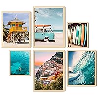 EXCOOL CLUB Large Beach Wall Art - 12x16 Beach Posters for Room Aesthetic, Beach Bedroom Decor for Teen Girls, Vintage Surfboard Print, Ocean Surf Poster, Beachy Pictures Summer Room Decor (UNFRAMED)