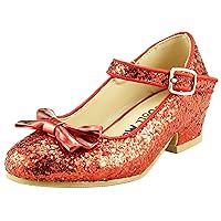 Girl's Wedding Party Glitter Dress Dance Shoes Toddler Little Girls w/Pump (12, Red)