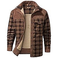 Flygo Men's Outdoor Casual Vintage Fleece Sherpa Lined Flannel Plaid Shirt Jacket(RedCoffee-3XL)