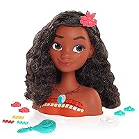 Moana Styling Head with Accessories, 14-pieces, Black Hair, Brown Eyes, Kids Toys for Ages 3 Up by Just Play