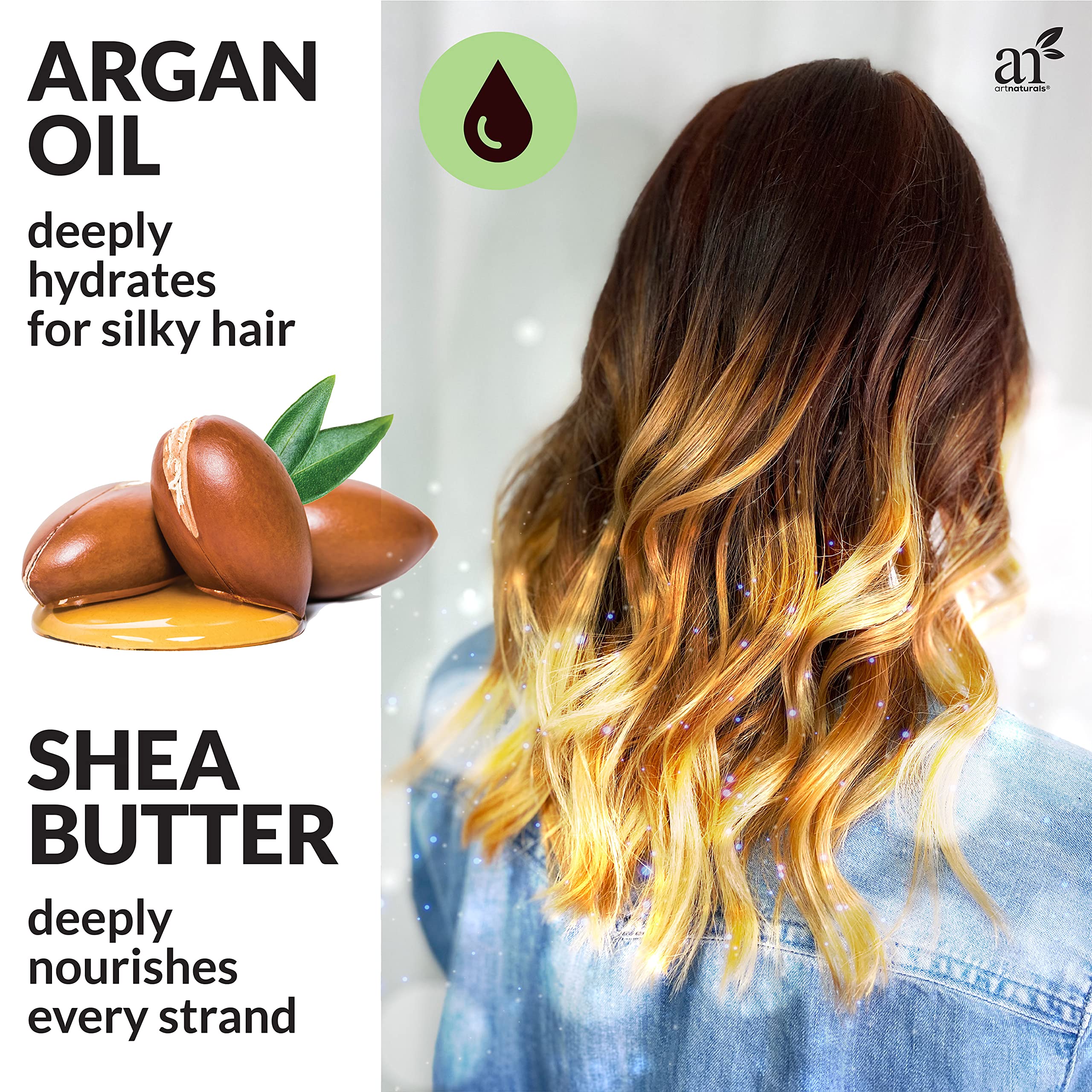 Artnaturals Argan Oil Leave-In Conditioner - (12 Fl Oz / 355ml) - Made with Organic and Natural Ingredients - for All Hair Types – Treatment for Damaged, Dry, Color Treated and Hair Loss (ANHA-0802)