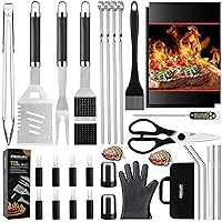 Grilljoy 31PC BBQ Grill Accessories Set, Heavy Duty BBQ Tools Set for Men & Women Gift, Grill Utensils kit with Scissors, Grilling Accessories with Storage Bag for Smoker, Camping Barbecue