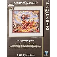 Dimensions Advanced Counted Cross Stitch Kit, Fall Fairy, 16 Count Dove Grey Aida, 14'' x 12'',Gold