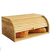 Bamboo Bread Box Space Saving Rustic Roll-Top Bread Bin for Countertop - Store Bread Cake and Baked Goods - 15 x 9.8 inches (Sliding door)