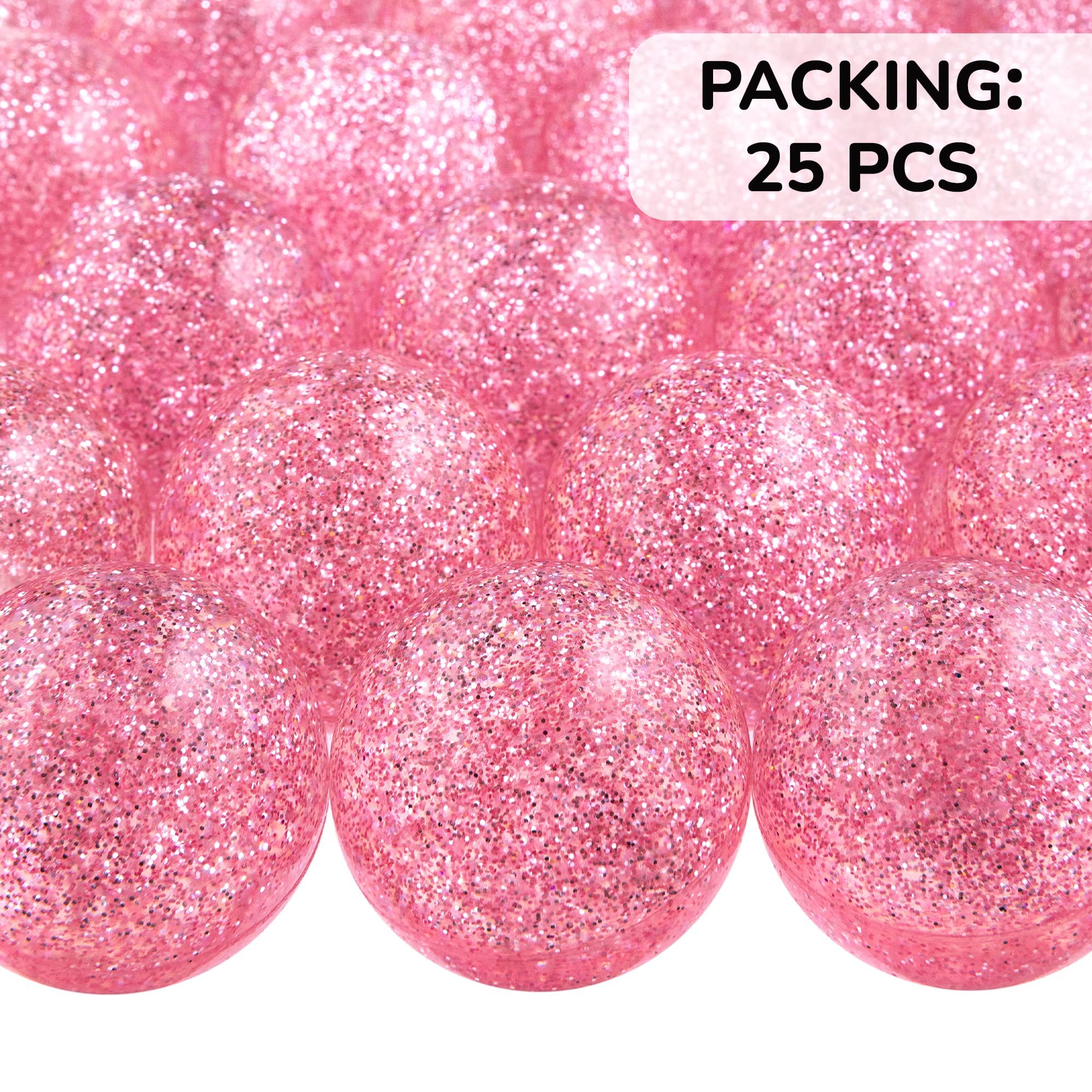 Entervending Bouncy Balls - Pink Glitter Bouncy Balls - Party Favors and Gifts for Kids - Rubber Balls - 25 Pcs Large Bouncy Balls 45mm - Vending Machine Toys - Goodie Bag Fillers