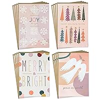 Hallmark Boho Boxed Christmas Card Assortment (16 Cards and Envelopes) Pastel Pink, Purple, Emerald Green, Dove