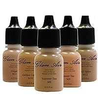 Glam Air Airbrush Water-based 0.25 fl. oz. Bottles of Foundation in 5 Assorted Tan Matte Shades (For Normal to Oily Tan/dark Olive Skin)