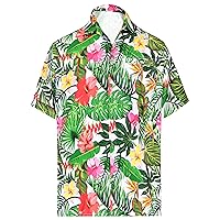 HAPPY BAY Mens Hawaiian Shirts Short Sleeve Button Down Shirt Floral Shirt Men Summer Beach Casual Vacation Shirts for Men Funny XL Leafy Garden, White