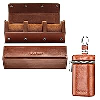 molshine Universal Vegan Leather Faraday Car Key Case & Burnished Genuine Leather 3-Slots Watch Roll Travel Case Organizer