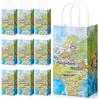 16 Packs Ninja Party Favor Travel Themed Gifts Bags Party Gift Bags Goody Treat Candy Bags with Handles for Ninja Themed Birthday Baby Shower Party Supplies (Map)