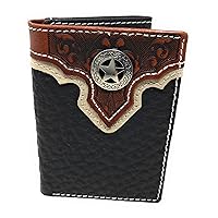 Western Tooled Genuine Leather Star Men's Short Trifold Wallet in 2 colors (Black)