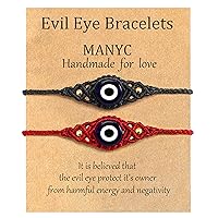 MANYC Handmade Evil Eye Bracelets Adjustable String Amulet for Women Men Teen Boys Girls (Red 1PC and Black 1PC)