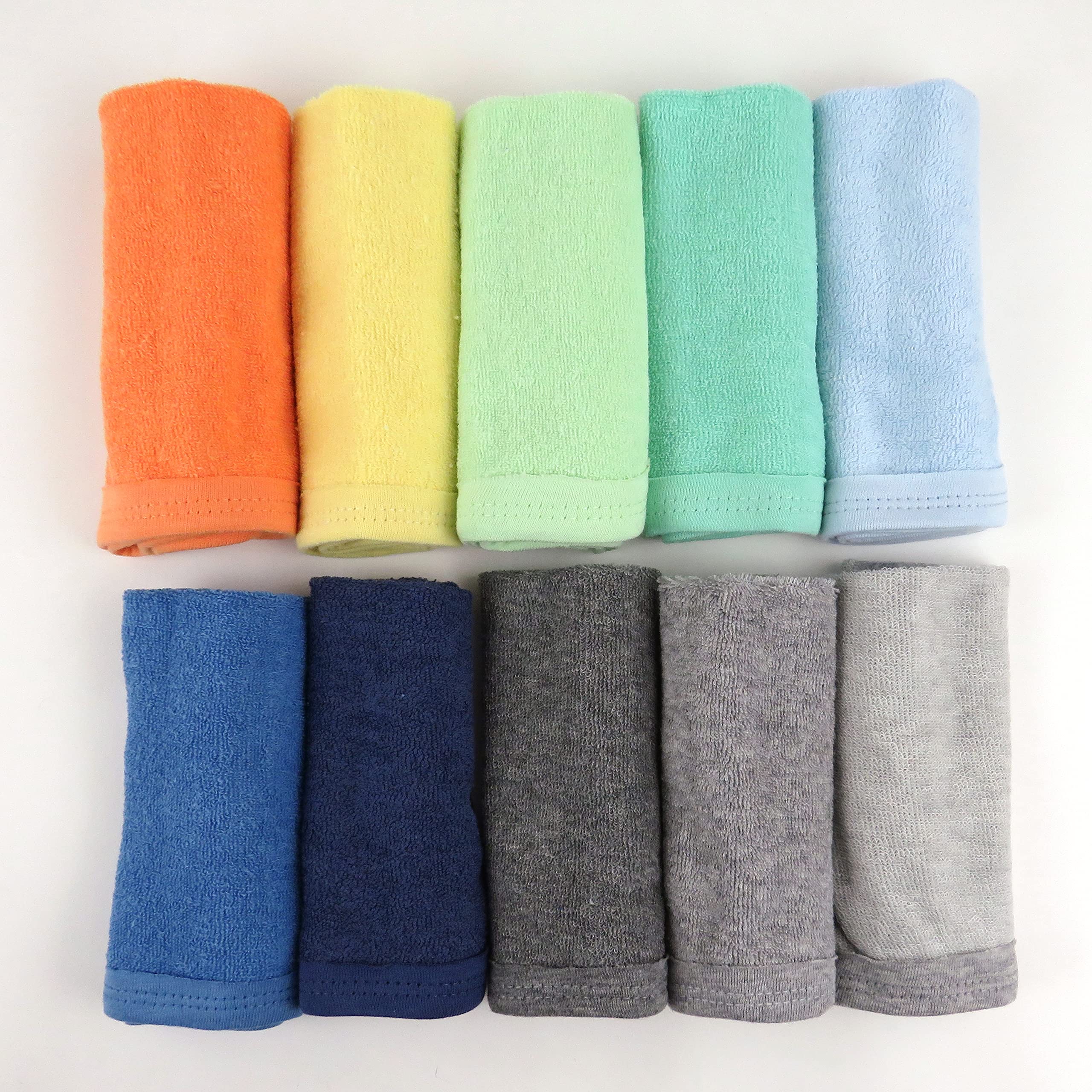HonestBaby 10-Pack Organic Cotton Baby-Terry Wash Cloths, Rainbow Blues, One Size