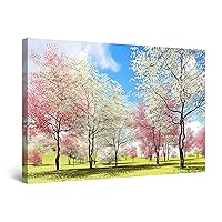 Startonight Canvas Wall Art Heaven Landscape Trees with White Pink Flowers Framed 32