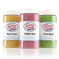 Cotton Candy Express Floss Sugar Variety Pack with 3 - 11oz Plastic Jars of Bubble Gum, Green Apple, Pina Colada Flossing Sugars. Use With Cotton Candy Express Countertop Machine