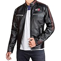 Men's N7 Jacket Mass 3 Commander Shepard Black Biker Cosplay Costume Leather Jacket