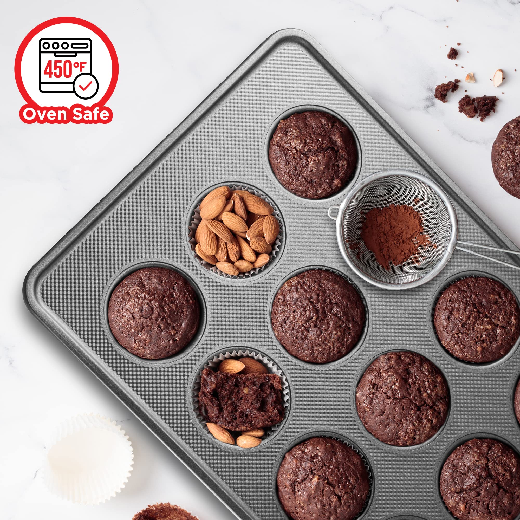 Bakeware Set – 8 Piece – Non-Stick Professional Home Bakeware – Multi Sized Baking Pan Set - Muffin Pan, Loaf Pan and More – Black