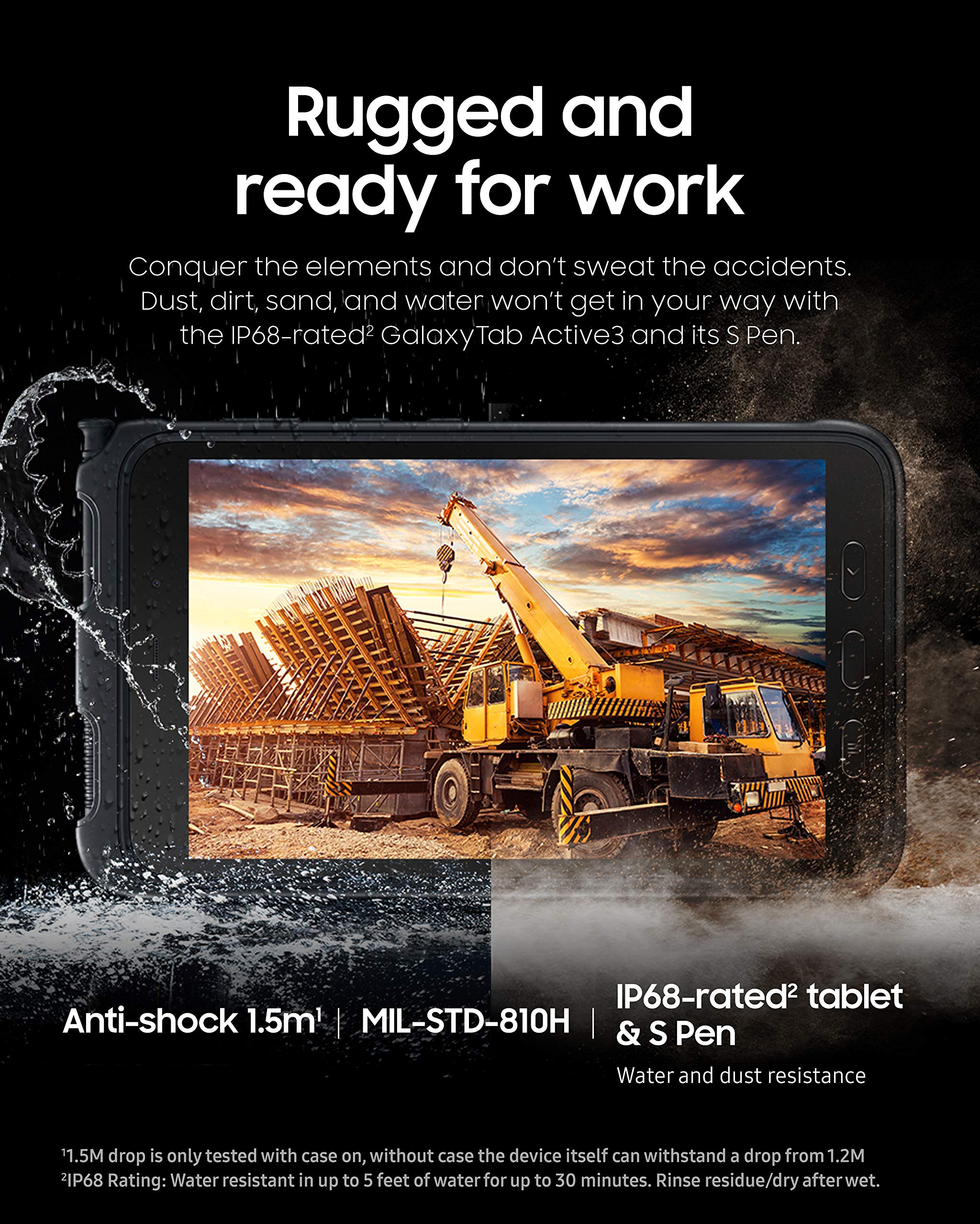 Samsung Galaxy Tab Active3 Enterprise Edition 8” Rugged Multi Purpose Tablet |64GB & WiFi | Biometric Security (SM-T570NZKAN20), Black