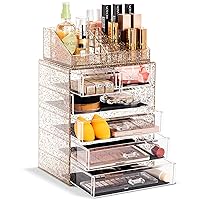 Sorbus Clear Cosmetic Makeup Organizer - Make Up & Jewelry Storage, Case & Display - Spacious Design - Great Holder for Dresser, Bathroom, Vanity & Countertop (4 Large, 2 Small Drawers) [Glitter]