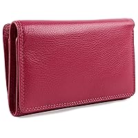 Women's Leather Medium Flap Over Purse Wallet By Heritage Gift Boxed Onesize Fuschia