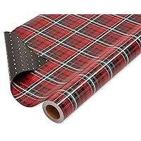 American Greetings Reversible Wrapping Paper, Red and Black Plaid (1 Jumbo Roll, 175 sq. ft)