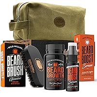 Beard Growth Kit for Men by Wild Willies - Mens Grooming Beard Kit - Includes Beard Growth Serum & Supplement with Boar Bristle Beard Brush, & Travel Bag - Wild Willies Fuel Kit