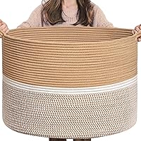 CHICVITA XXL Extra Large Cotton Rope Woven Basket, Throw Blanket Storage Basket with Handles, Decorative Clothes Hamper - 22