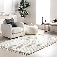 nuLOOM Risette Geometric Shag Tassel Area Rug - 4x6 Shag Area Rug Casual Ivory Rugs for Living Room Bedroom Dining Room Nursery Kitchen