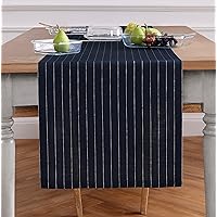 Solino Home Pinstripe Linen Table Runner 120 inches Long – 100% Pure Linen 18 x 120 Inch Extra Long Table Runner, Navy and White Stripe – Dining Table Runner for Spring, Father's Day, Summer