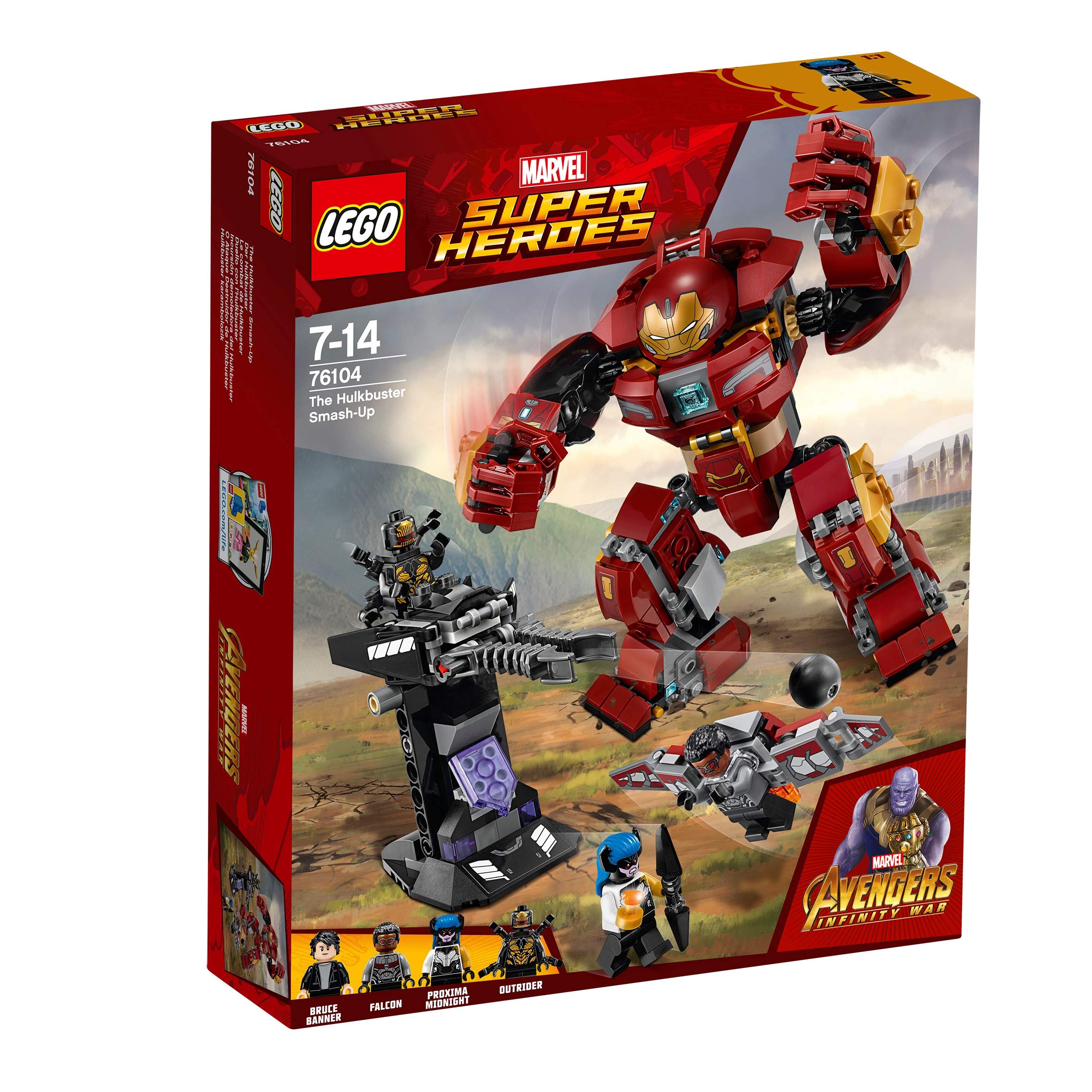Lego 76104 Marvel Avengers The Hulkbuster Smash-Up, Bruce Banner, Falcon, Proxima Midnight & Outrider, Wakanda Defence Playset