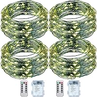 4 Pcs Battery Operated String Lights Outdoor String Lights 33 ft/10 m 100 LED Warm White Wire Green Battery Operated Fairy Lights with 8 Modes for Christmas Garden Patio Tree Decorations