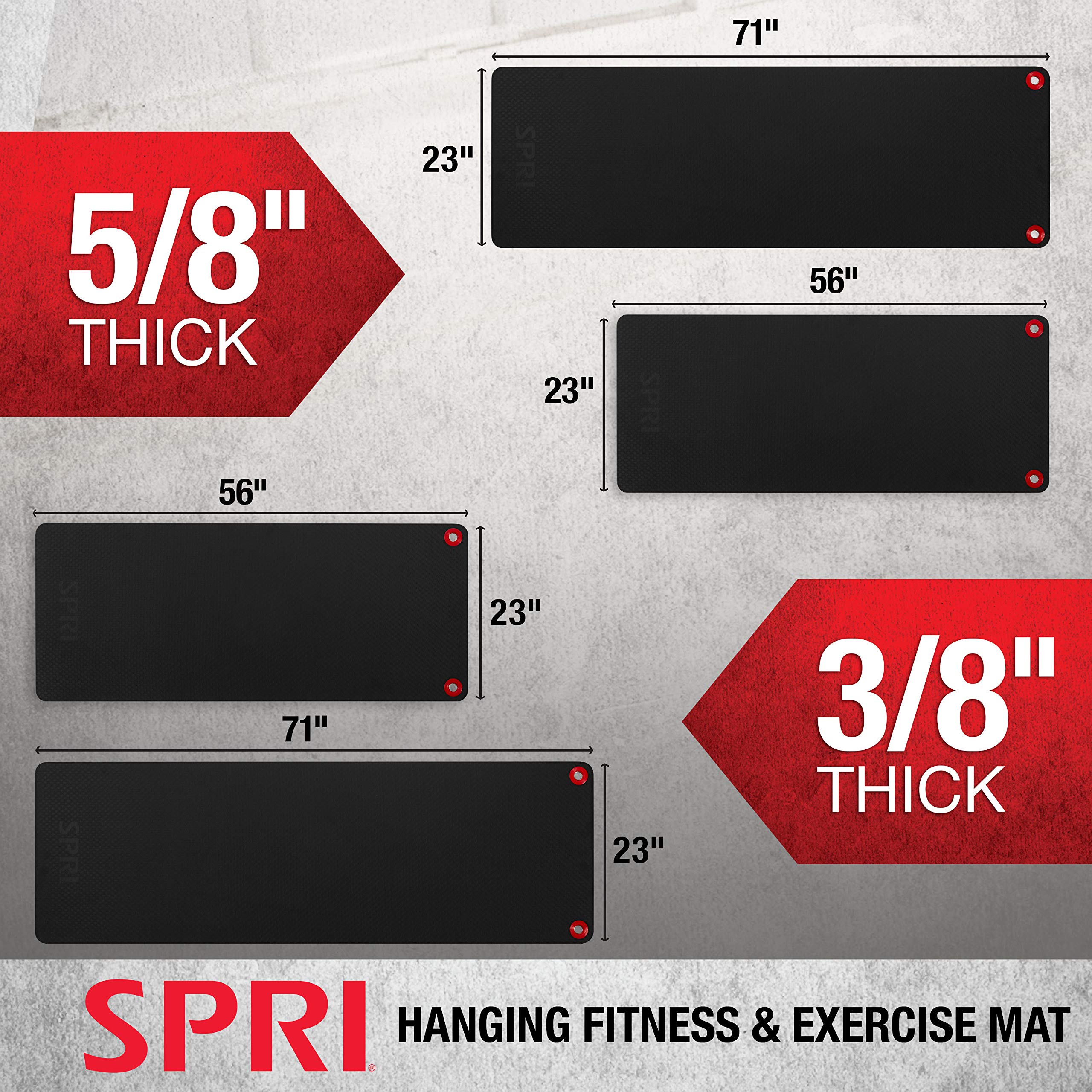 SPRI Hanging Exercise Mat, Fitness & Yoga Mat for Group Fitness Classes, Commercial Grade Quality with Reinforced Holes