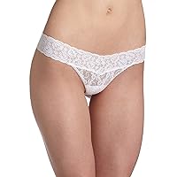 Only Hearts Women's Stretch Lace Thong Panty,White,Medium/Large