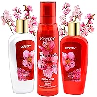 Bath and Body Gift Set for Women & Men, Japanese Cherry Blossom Home Spa Set - Natural Extracts, Vitamin E & Shea Butter, Shower Gel, Lotion & Body Mist, Personal Self Care Kit Body Care Travel Set