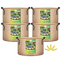 15 Gallon 5 Pack Grow Bags Nonwoven Fabric Pots Aeration Container with Strap Handles for Garden and Planting, 5-Pack Tan, 15 Gallon