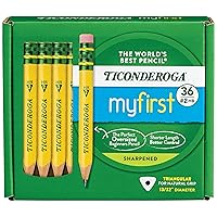 Ticonderoga My First Short Triangular Wood-Cased Pencils, 2 HB Soft, Yellow, 36 Count