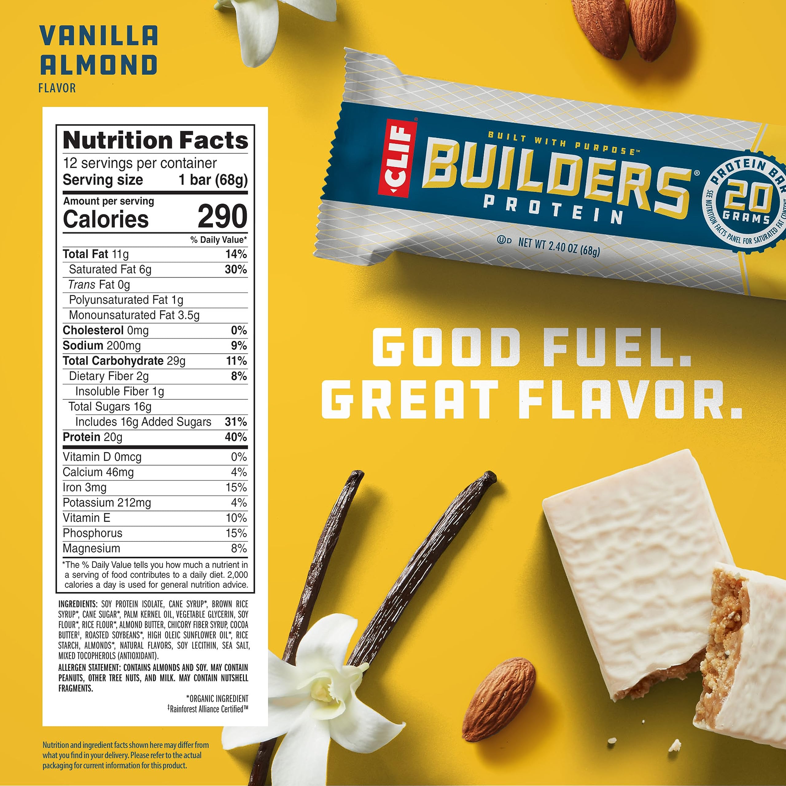 CLIF Builders - Vanilla Almond - Protein Bars - 2.4 oz. (12 Count)