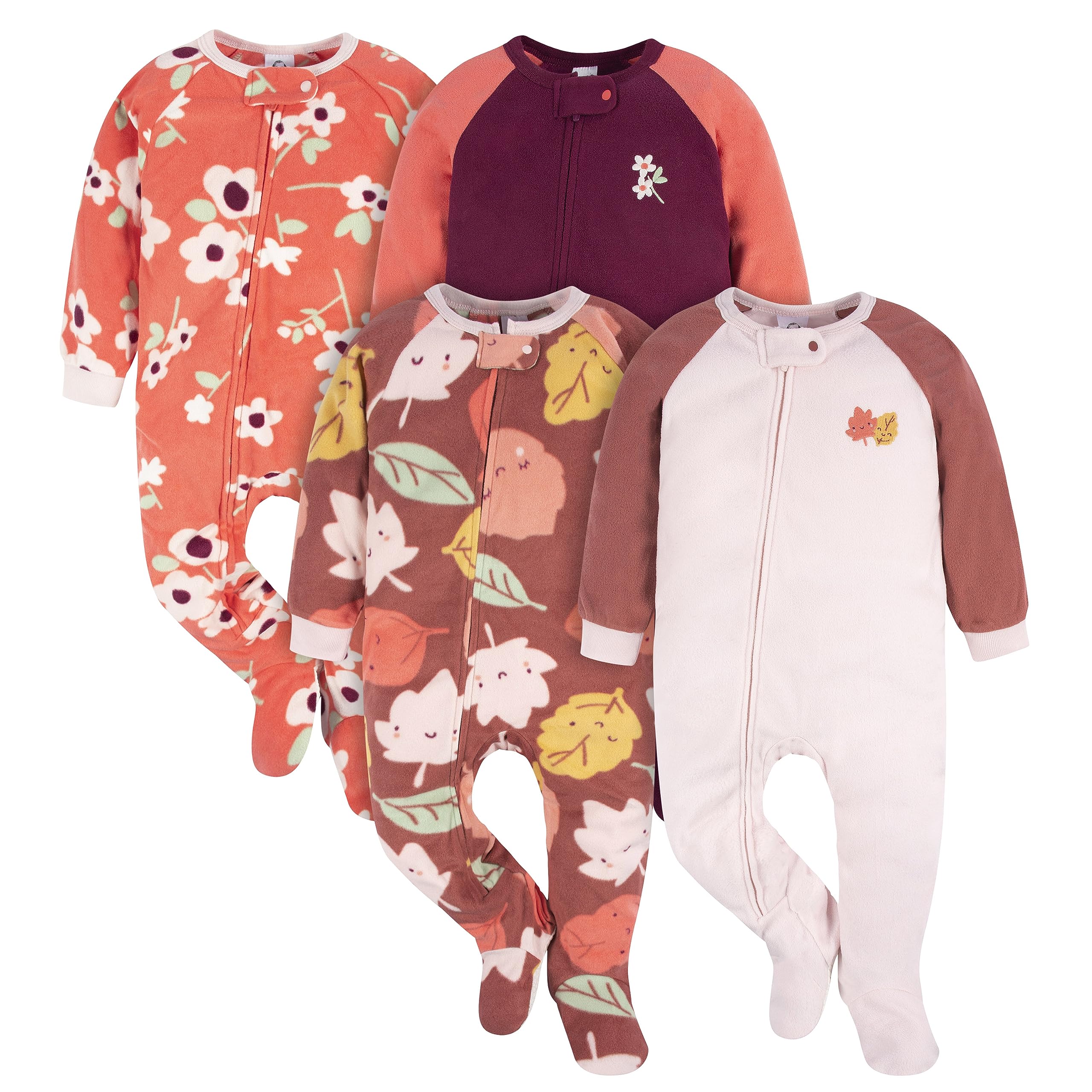 Gerber Baby Girls' Toddler Loose Fit Flame Resistant Fleece Footed Pajamas 4-Pack