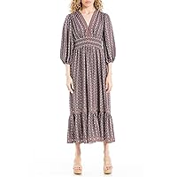 Max Studio Women's 3/4 Puff Sleeve V-Neck Maxi Dress