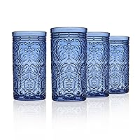 Godinger Highball Drinking Glasses, Tall Glass Cups Vintage Design - Jax Collection, Blue, Set of 4